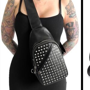 Foxblood Studded Black Sling Bag